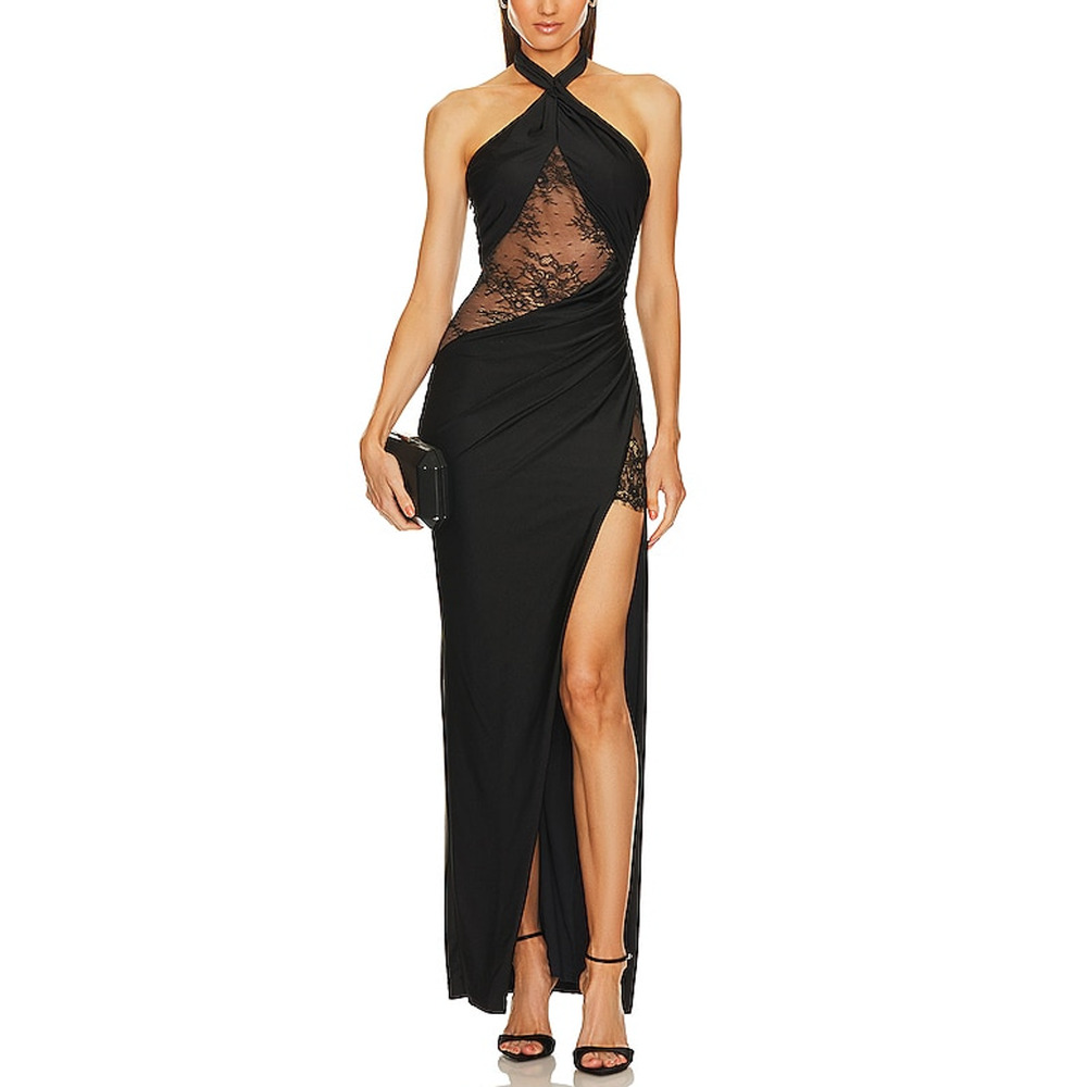Michael Costello Black Lace Evening Gown